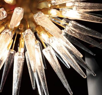  Stilnovo Very Huge and Impressive Murano Glass and Brass Chandelier Style of Stilnovo