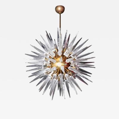  Stilnovo Very Huge and Impressive Murano Glass and Brass Chandelier Style of Stilnovo