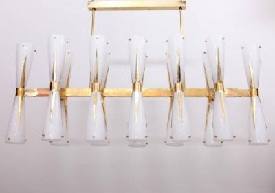  Stilnovo Very Large Murano Glass and Brass Chandelier Attributed to Stilnovo