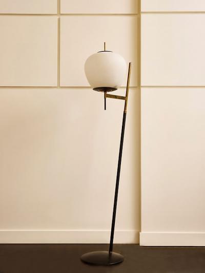  Stilnovo Vintage Stilnovo Metal and Opaline Floor Lamp