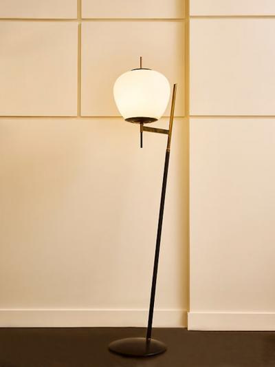  Stilnovo Vintage Stilnovo Metal and Opaline Floor Lamp