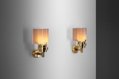  Stockmann Orno Brass and Acrylic Glass Wall Lamps by Stockmann Orno Finland 1960s
