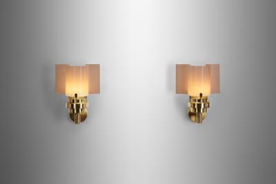  Stockmann Orno Brass and Acrylic Glass Wall Lamps by Stockmann Orno Finland 1960s