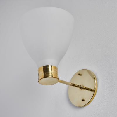  Stockmann Orno Pair of 1950s Lisa Johansson Pape Opaline Glass Brass Wall Lamps