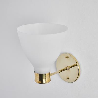  Stockmann Orno Pair of 1950s Lisa Johansson Pape Opaline Glass Brass Wall Lamps