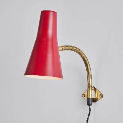  Stockmann Orno Pair of 1950s Lisa Johansson Pape Red Adjustable Wall Lights for Stockmann Orno