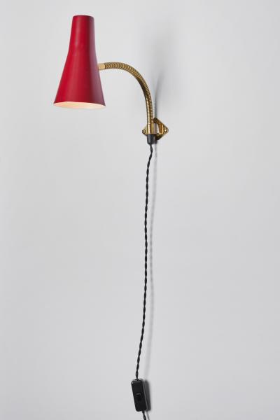  Stockmann Orno Pair of 1950s Lisa Johansson Pape Red Adjustable Wall Lights for Stockmann Orno