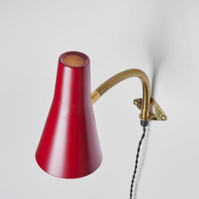  Stockmann Orno Pair of 1950s Lisa Johansson Pape Red Adjustable Wall Lights for Stockmann Orno