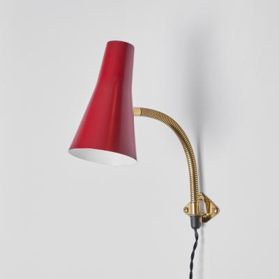  Stockmann Orno Pair of 1950s Lisa Johansson Pape Red Adjustable Wall Lights for Stockmann Orno