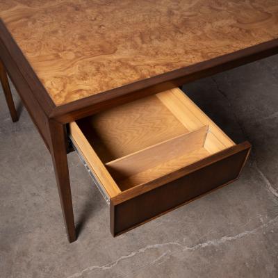  Stow Davis Furniture Co 1960s Stow Davis Walnut and Olive Burl Executive Diplomat s Desk