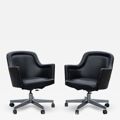 Stow Davis Furniture Co Pair of Stow Davis Black Leather Chrome Rolling Swivel Desk or Office Chairs