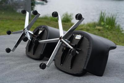 Stow Davis Furniture Co Set of 12 Stow Davis Black Leather Chrome Rolling Swivel Desk or Office Chairs