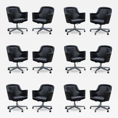  Stow Davis Furniture Co Set of 12 Stow Davis Black Leather Chrome Rolling Swivel Desk or Office Chairs