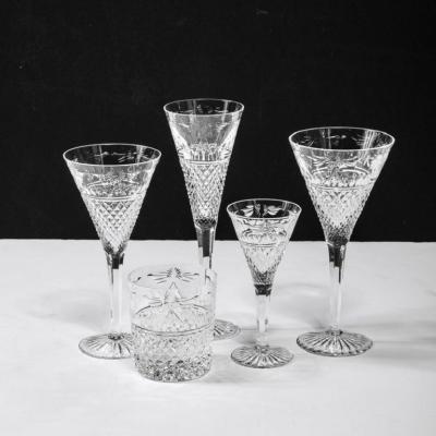  Stuart Glass Company Set of 60 Modernist Etched Crystal Glasses by Stuart with Neoclassical Detailing