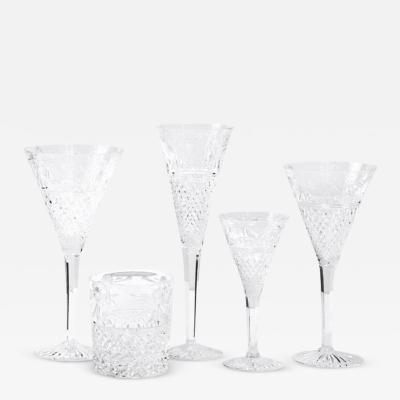  Stuart Glass Company Set of 60 Modernist Etched Crystal Glasses by Stuart with Neoclassical Detailing