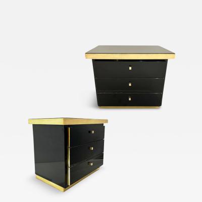  Studio A 1970 Italian Vintage Brass Black Lacquer 3 Drawer Pair of NightStands Sidetables