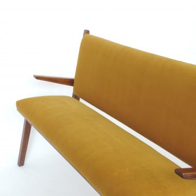 Studio BBPR Italian 1940s Bench in Wood and Yellow Velvet Upholstery Att to Studio BBPR
