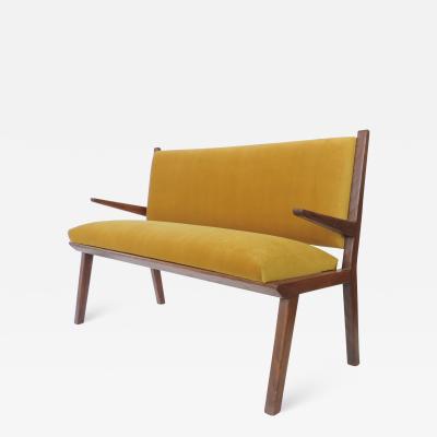  Studio BBPR Italian 1940s Bench in Wood and Yellow Velvet Upholstery Att to Studio BBPR