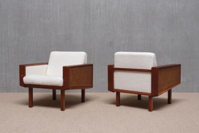  Studio BBPR Pair of BBPR Attributed Armchairs in Mahogany Cane Boucl Italy Late 1950s