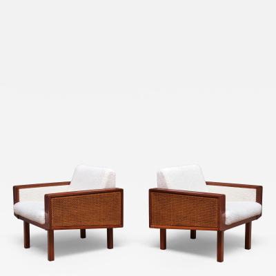  Studio BBPR Pair of BBPR Attributed Armchairs in Mahogany Cane Boucl Italy Late 1950s