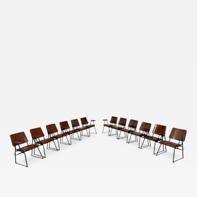 Studio BBPR Studio BBPR Lacquered Iron Wood Twelve Armchairs Italy 1960s