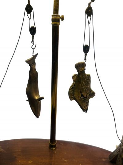  Studio J McDonald ARTIST SIGNED BRASS SCULPTURAL SHARK GROUPER FISH CATCH SCALE LAMP