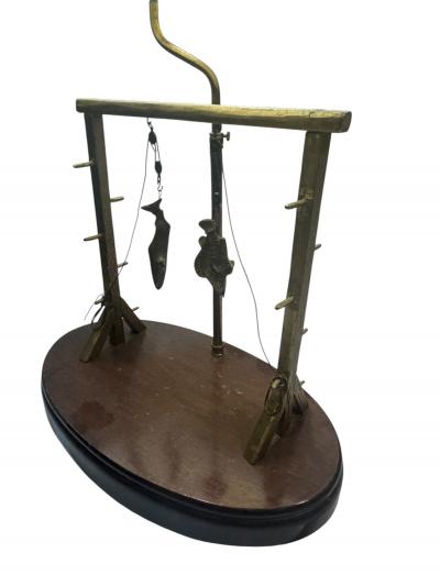  Studio J McDonald ARTIST SIGNED BRASS SCULPTURAL SHARK GROUPER FISH CATCH SCALE LAMP