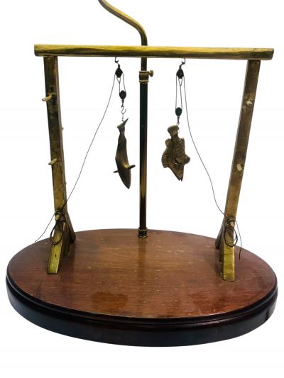  Studio J McDonald ARTIST SIGNED BRASS SCULPTURAL SHARK GROUPER FISH CATCH SCALE LAMP