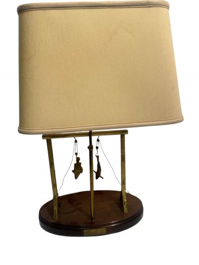  Studio J McDonald ARTIST SIGNED BRASS SCULPTURAL SHARK GROUPER FISH CATCH SCALE LAMP
