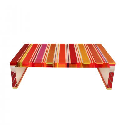  Studio Superego Studio Superego Modern Multicolor Plexiglass and Brass Feet Italian Coffee Table