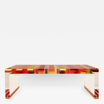  Studio Superego Studio Superego Modern Multicolor Plexiglass and Brass Feet Italian Coffee Table