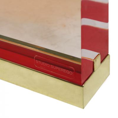  Studio Superego Studio Superego Modern Multicolor Plexiglass and Brass Feet Italian Coffee Table