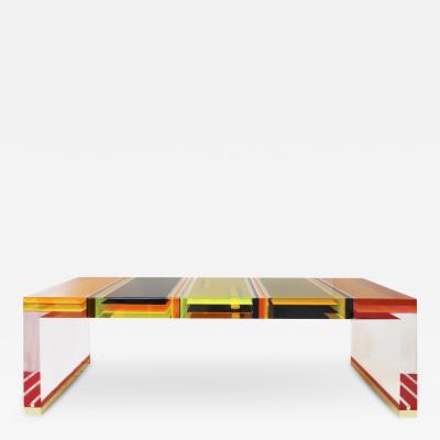  Studio Superego Studio Superego Modern Multicolor Plexiglass and Brass Feet Italian Coffee Table