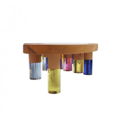  Studio Superego Studio Superego Modern Wood and Multicolor Plexiglass Italian Coffee Table