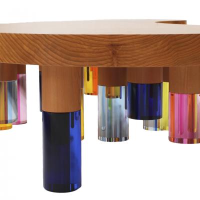  Studio Superego Studio Superego Modern Wood and Multicolor Plexiglass Italian Coffee Table