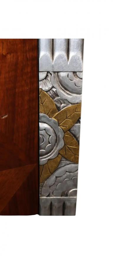  Sue et Mare MODERNIST ART DECO EXOTIC WOODS SILVER GOLD CUBISTIC FLOWERS TERRAZZO COMMODE