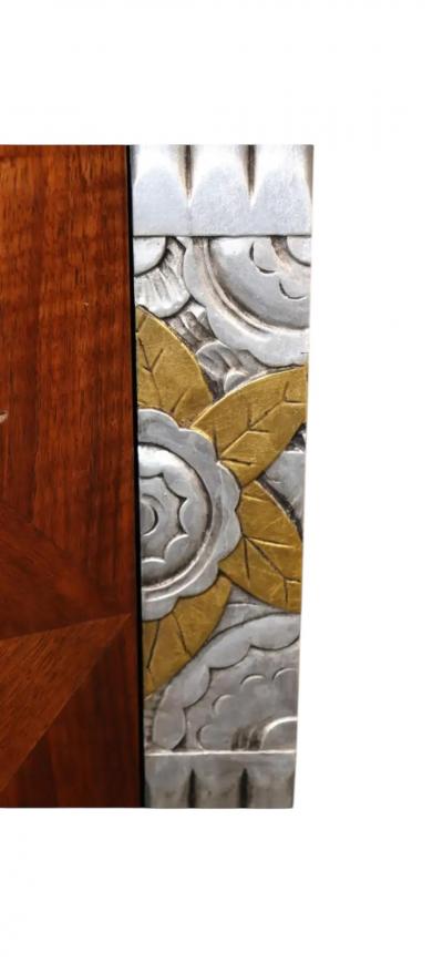  Sue et Mare MODERNIST ART DECO EXOTIC WOODS SILVER GOLD CUBISTIC FLOWERS TERRAZZO COMMODE