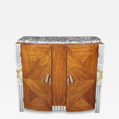  Sue et Mare MODERNIST ART DECO EXOTIC WOODS SILVER GOLD CUBISTIC FLOWERS TERRAZZO COMMODE