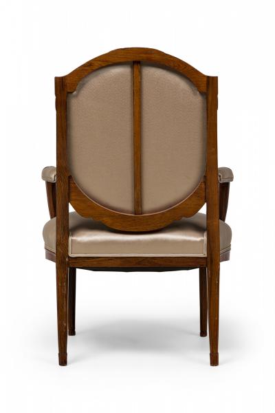  Sue et Mare Pair of Late Art Deco French Mahogany Beige Sateen Upholstered Arm Chairs