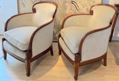  Sue et Mare Sue et Mare art deco rare refined pair of curved wood arm chaire