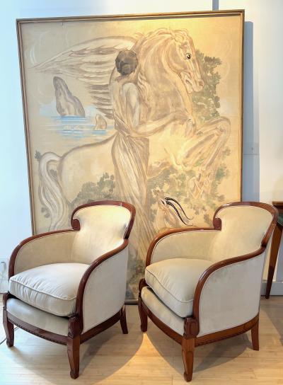 Sue et Mare Sue et Mare art deco rare refined pair of curved wood arm chaire