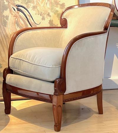  Sue et Mare Sue et Mare art deco rare refined pair of curved wood arm chaire