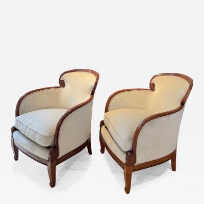  Sue et Mare Sue et Mare art deco rare refined pair of curved wood arm chaire