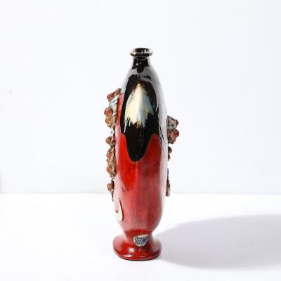  Sumida Gawa Sumida Gawa Vermillion Red Glazed Pottery Vase W Clustered Sculptural Primates