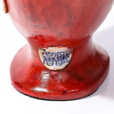  Sumida Gawa Sumida Gawa Vermillion Red Glazed Pottery Vase W Clustered Sculptural Primates