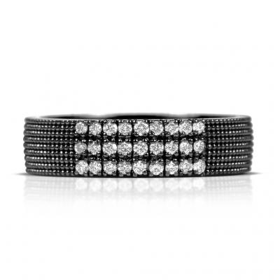  Suneera Suneera Three Row Diamond Black Rhodium Silver Band