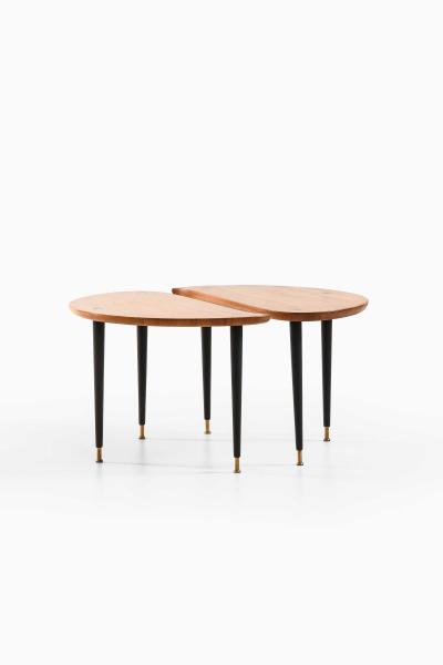  Svensk Fur Pair of Side or Coffee Tables in Brass Lacquer and Pine by Svensk Fur 1950s