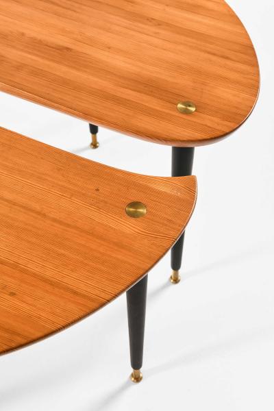  Svensk Fur Pair of Side or Coffee Tables in Brass Lacquer and Pine by Svensk Fur 1950s