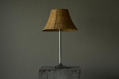  Svenskt Tenn Swedish Grace Table Lamp in Pewter with Rattan Shade Sweden 1930s
