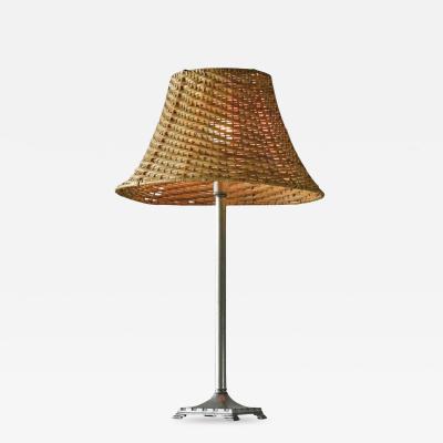  Svenskt Tenn Swedish Grace Table Lamp in Pewter with Rattan Shade Sweden 1930s